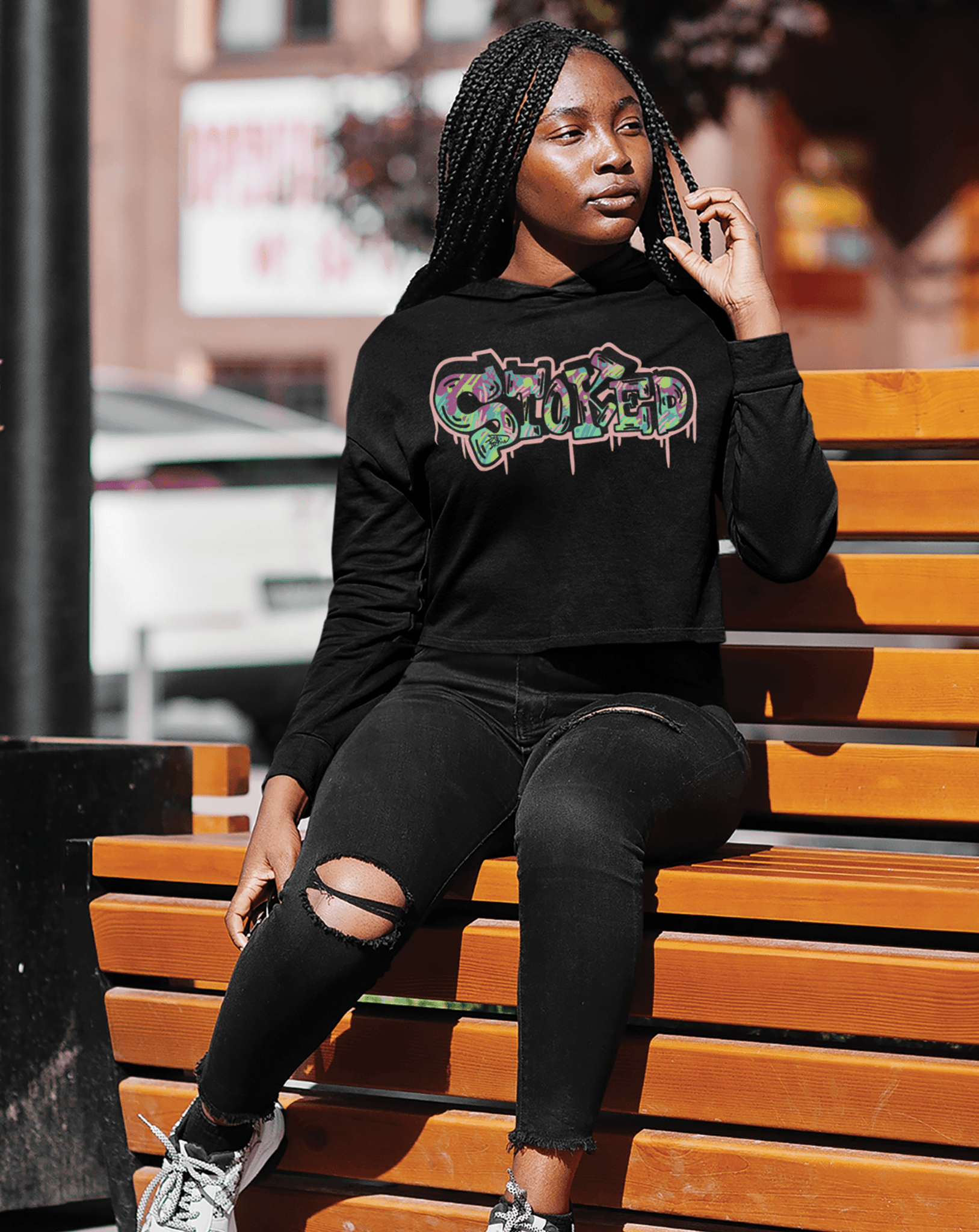 Graffiti Stoked cropped hoodie - H.S. Designs Global